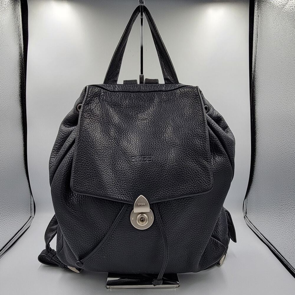 BREE DARK BLUE LEATHER DRAW STRING BACKPACK BAG WITH LOCK &A KEY MADE IN GERMANy